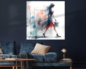 Aquarel vrouw met tas van Jessica Berendsen