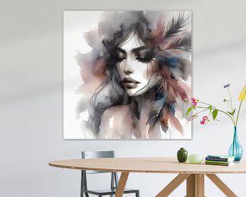 Vrouwenportet met veren van Jessica Berendsen