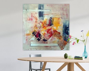 Abstrakt modern Mustermix rot beige Materialmix von Carina