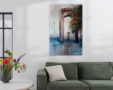 Abstract Acrylic Gate Woman Umbrella Rain Tree Mood