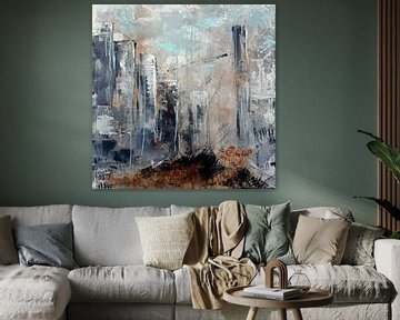 Skyline Mist Abstract Acryl Industriestad van Carina