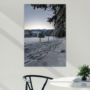 frostiger Sonnenaufgang in Oberstaufen mit Blick auf Hochgrat und Steibis von Leo Schindzielorz
