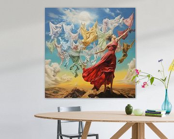 surrealisme vrouw waslijn landschap portret