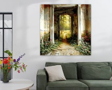 Verloren plaats surrealistische muur passage bos bloemen natuur van gm_designs