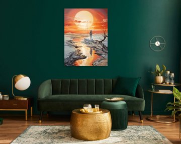 zonsondergang surrealistische eenzaamheid man ijs rivier van gm_designs