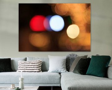 Yellow bokeh with white red dot against a dark background by Joyce van Dijk Fotografie - fotografiekunst vanuit m'n