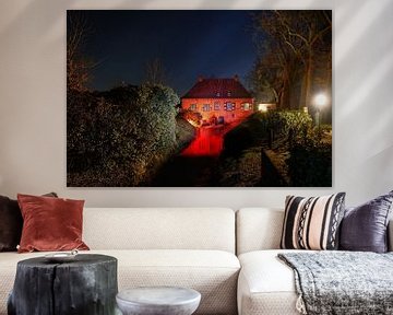 Limited Edition: Deurne watermill lit red in the dark by Joyce van Dijk Fotografie - fotografiekunst vanuit m'n