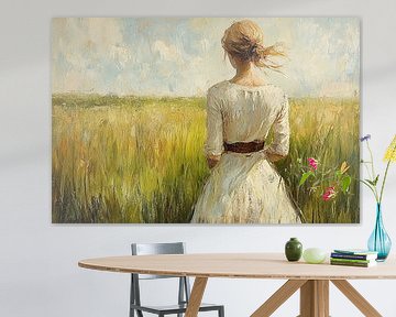 Vrouw in Landschap van Abstract Schilderij