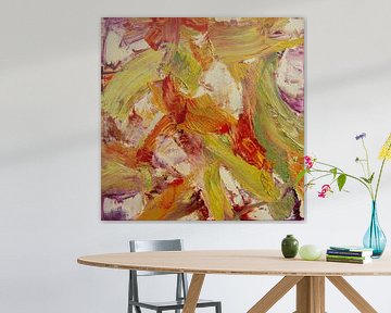 Abstract oil painting, red, orange, yellow, green, purple and white by BowiScapes abstract and digital art