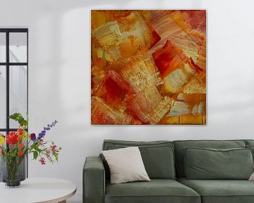 Abstract oil painting, red, orange, yellow and gold by BowiScapes abstract and digital art