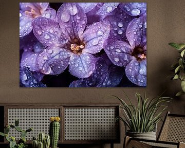 Paarse bloemen met dauwdruppels van Imperial Art House