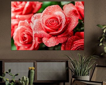 Rode rozen met waterdruppels van Imperial Art House