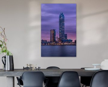 Rotterdam, Euromast en Zalmhaventoren bij zonsondergang van U&U Art