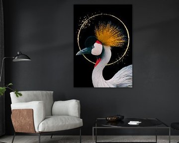 Kraanvogel met gouden cirkel van Postergirls