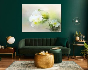 Dromerig schilderij van een Witte Sleutelbloem van Studio Pieternel
