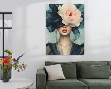 Modernes Porträt in Blau und Rosa von Carla Van Iersel