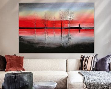 Mann und kahle Baeume am Ufer-01 von Rautenberg Digital Art Maritim
