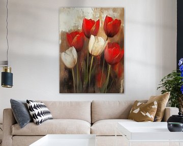 Tulips Painting | Blooming Contrast by Wonderful Art