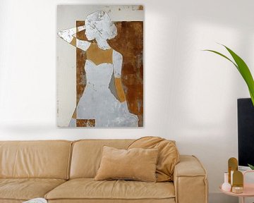 Woman by Abstract Painting