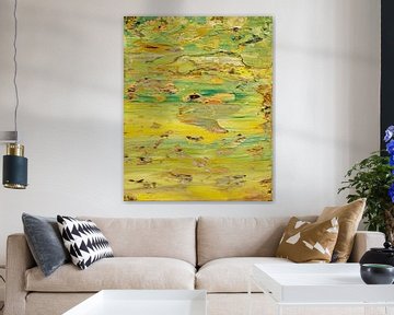 Abstract olieverfschilderij, geel, groen, blauw en bruin  van Joriali Abstract