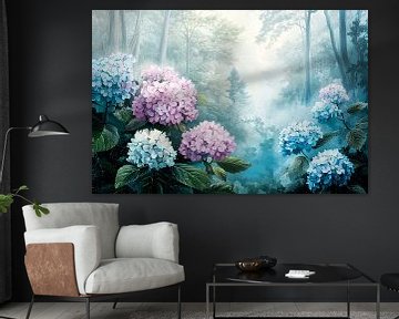Hydrangeas in misty landscape by Imperial Art House