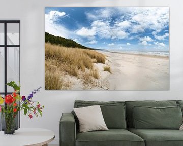 Uitzicht over het strand op Usedom met duinen aan de ene kant en de Baltische Zee aan de andere kant van Martin Köbsch