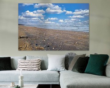 Uitzicht over een strand op Usedom met schelpen en uitzicht op de Oostzee van Martin Köbsch