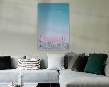 Marshmallow bomen zonsondergang | reisfotografie print | Saariselkä Lapland van Kimberley Jekel