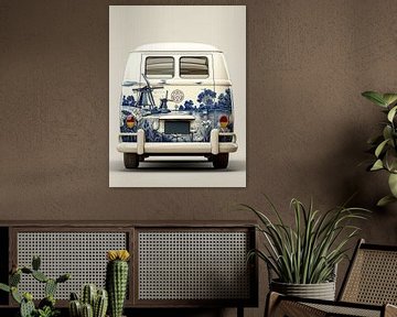 achterkant van een volkswagen busje met delfts blauwe opdruk van Margriet Hulsker