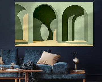 Bauhaus boogschildering in saliegroen van FRESH Fine Art