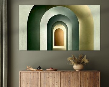 Bauhaus Art Deco boogschildering in saliegroen van FRESH Fine Art