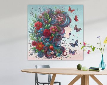 Frau Sommer mit Blumen in ihrem von Tatjana Korneeva