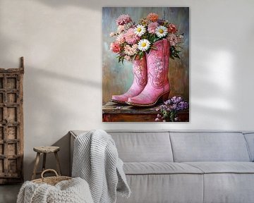 Cowboystiefel voller Blumen von But First Framing