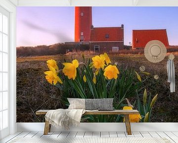 Texel Lighthouse and Daffodils.