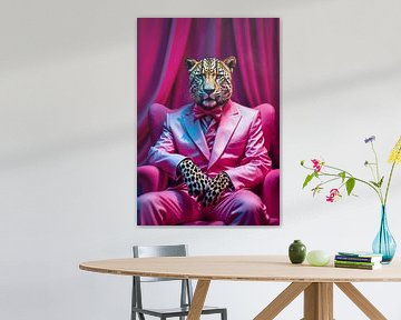 Koninklijk luipaardportret in neonroze van FRESH Fine Art