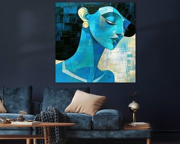 Geometric Woman | Abstract Portrait with Blue by Wonderful Art