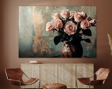 Elegante rozen in bruine vaas van Imperial Art House