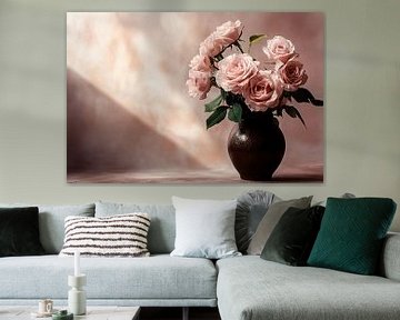 Elegante roze rozen in vaas van Imperial Art House