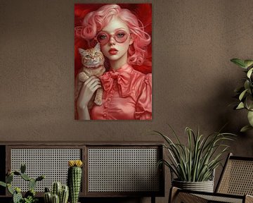 Digitales Portet, Catlady in Pink Nr.2 von Studio BB