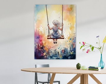 Meisje op schommel van Ingrid van der Meer