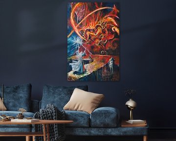 Lord of the Rings Gandalf schilderij tovenaar rood en blauw van Anja Namink - Schilderijen