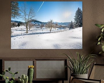 Oberstaufen Park in de winter met uitzicht op de Hochgrat van Leo Schindzielorz