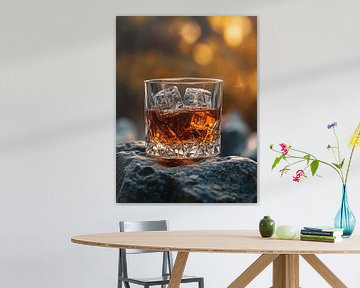 Een glas whiskey on the rocks van Koffie Zwart