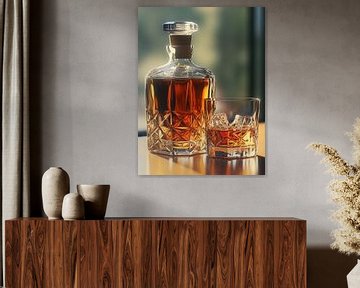 Whiskey on the rocks mit Karaffe von Schwarzer Kaffee