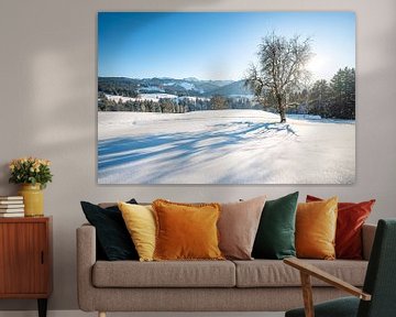 Prachtig winteruitzicht op de Hochgrat en de Allgäuer bergen bij Oberstaufen van Leo Schindzielorz