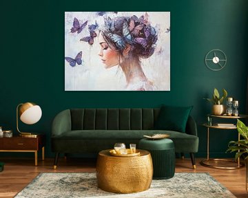 Dromerige Vrouw en Vlinders van Kunst Kriebels