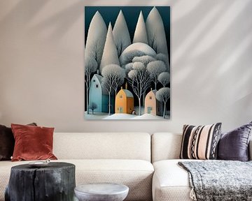 winterlandschap huizen surrealistische droomwereld eenzaamheid abstract van gm_designs