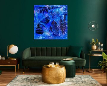 Abstract olieverf schilderij, blauw, van diep donkerblauw tot helderder lichtblauw. van BowiScapes abstract en digitale kunst