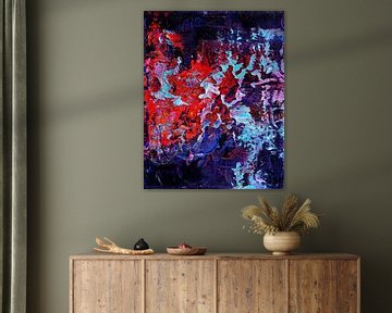 Abstract olieverf schilderij, paars, rood en blauw. van Joriali Abstract