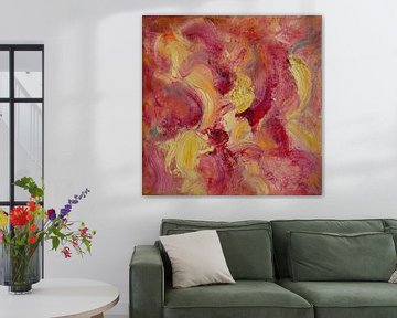 Abstraktes Ölgemälde, rot, rosa, gelb, orange. von Joriali Abstrakte Kunst